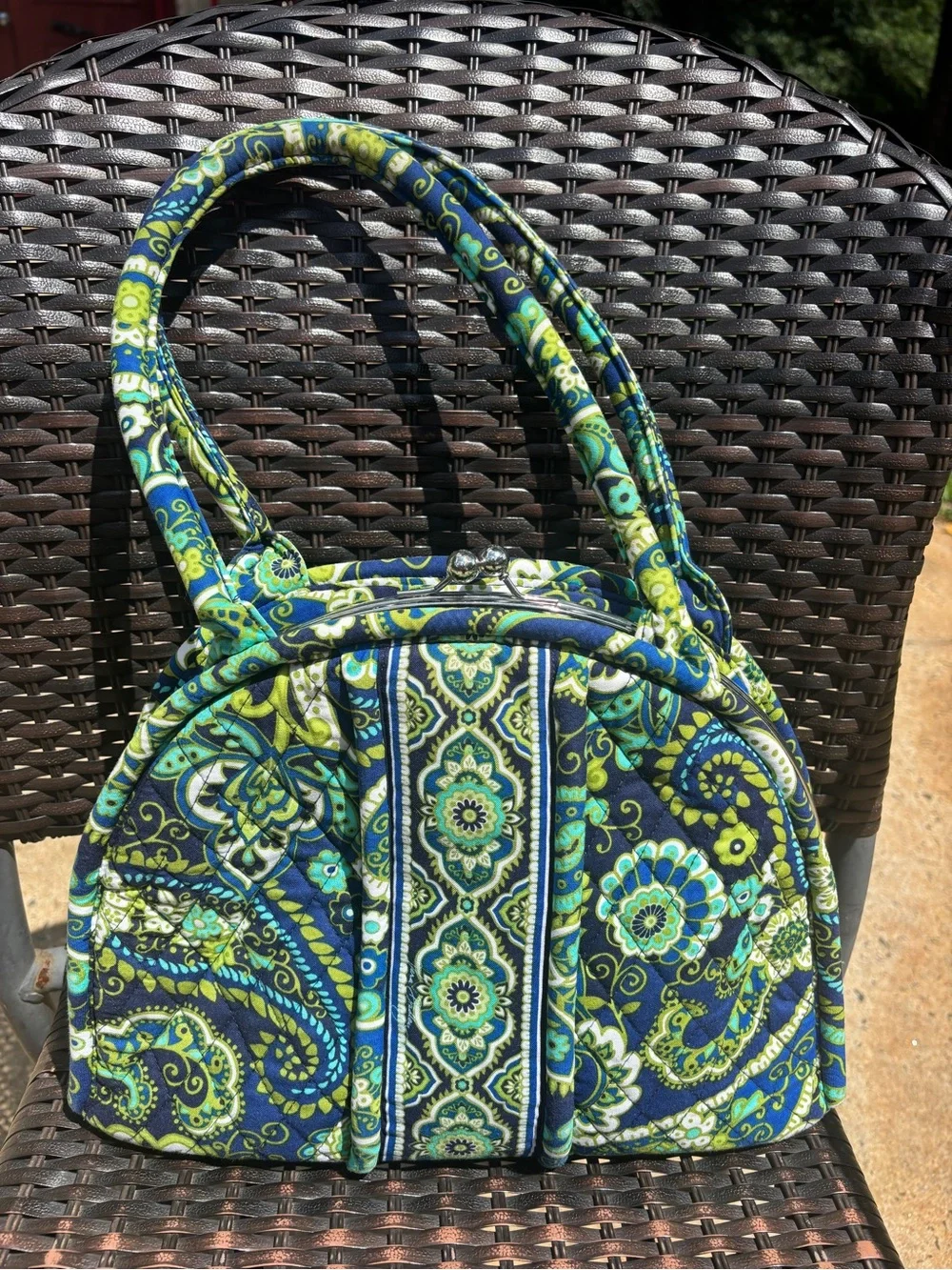 Vera Bradley Quilted Paisley “Rhythm and Blues”Shoulder Bag in Navy, Teal & Lime